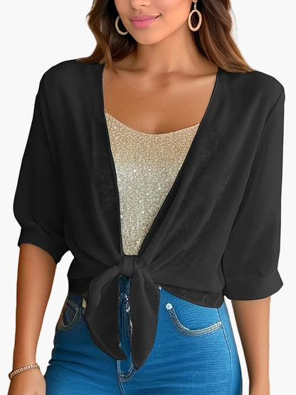 Damen Bluse im modernen Lagenlook mit Knoten-Design – Stilvolle Bluse für Freizeit und Alltag