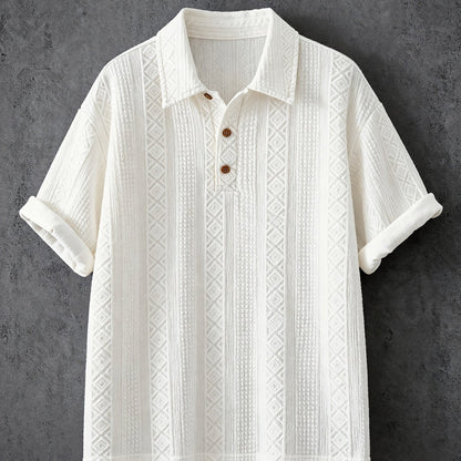 Herren Poloshirt mit geometrischer Stickerei und Struktur – Stilvolles Freizeitshirt für Alltag und besondere Anlässe