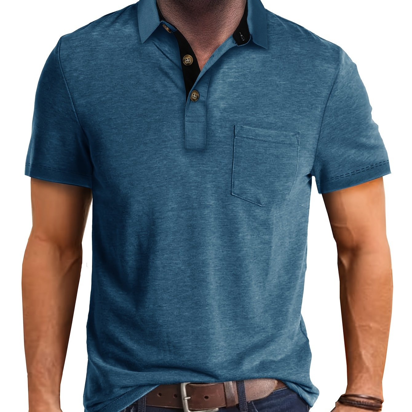 Herren Poloshirt mit Brusttasche und Kontrast-Kragen
