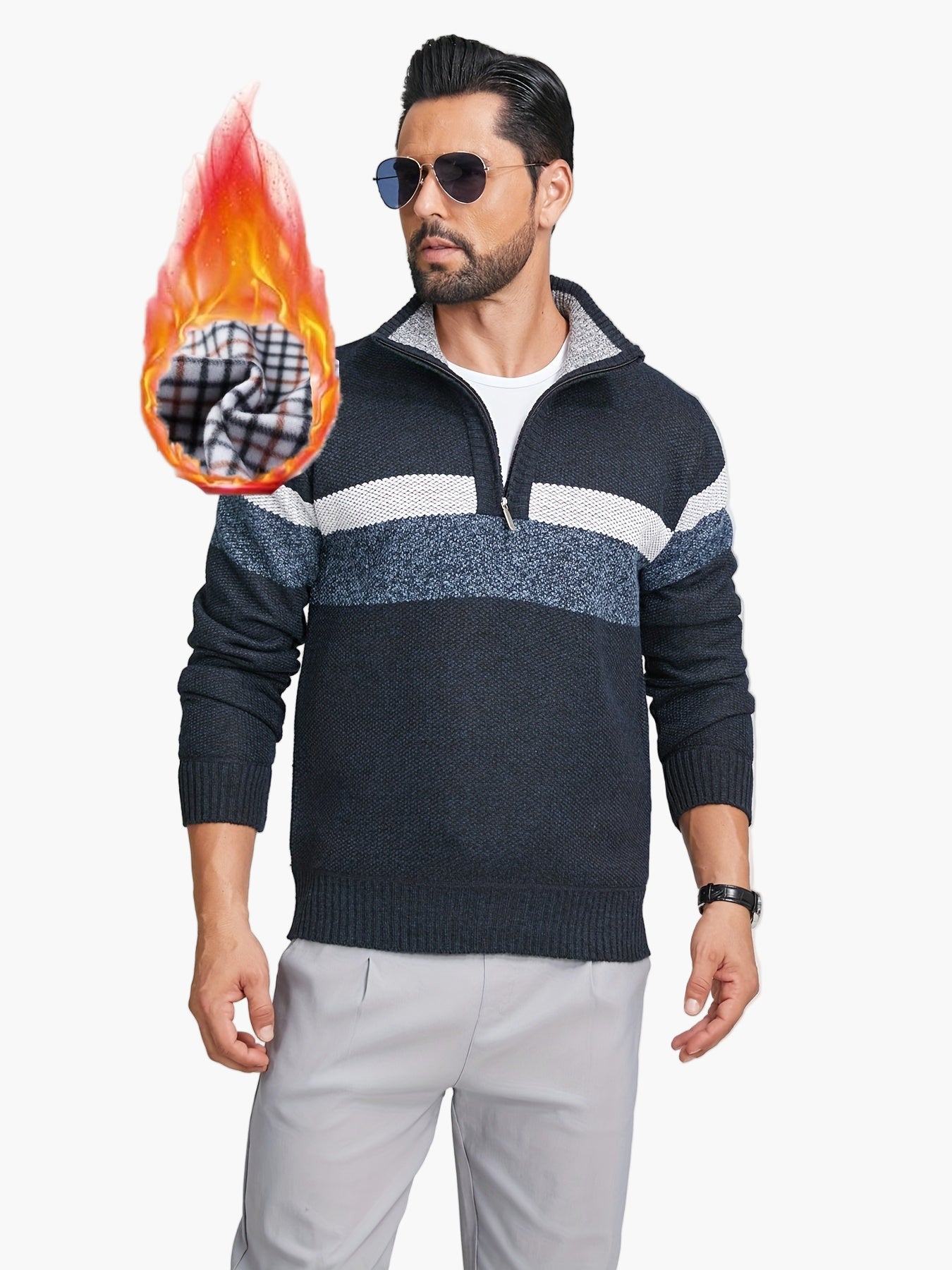 Herren Strickpullover mit Stehkragen und Reißverschluss – Eleganter Freizeit Look für Herbst & Winter