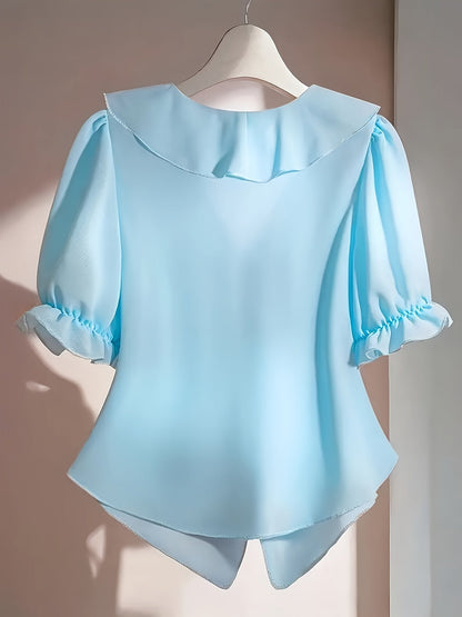 Damen Volant-Bluse mit Rüschen und Puffärmeln – Eleganter, femininer Stil für Büro & Freizeit