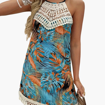 Damen Sommer Tunika Kleid im Boho-Stil mit Häkelspitze – Elegante Freizeitmode