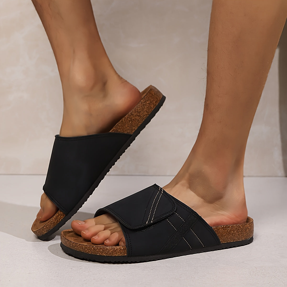 Herren Komfort-Pantoletten für Alltag & Freizeit – Bequeme Sandalen mit Klettverschluss