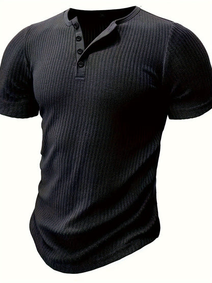 Herren Henley T-Shirt mit Knopfleiste und Rippstruktur – Freizeitstil für Alltag & Sommer