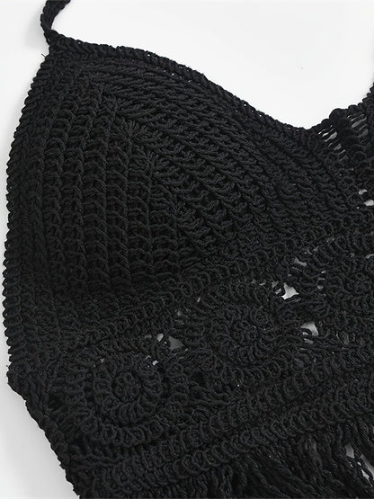Damen Boho Häkel-Bralette Haltertop für Festivals und Strand