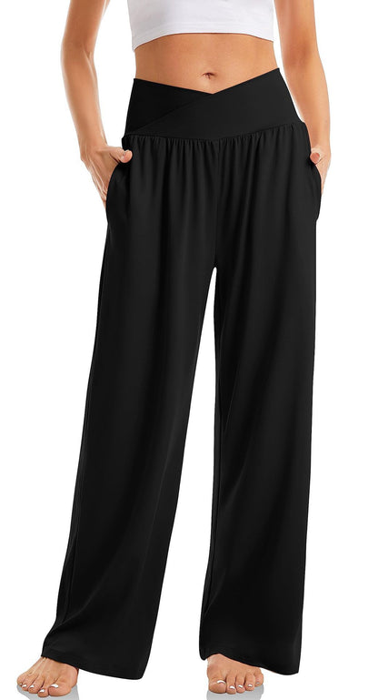 Damen Yoga-Hose mit V-Bund & weitem Bein – Loungewear mit Taschen