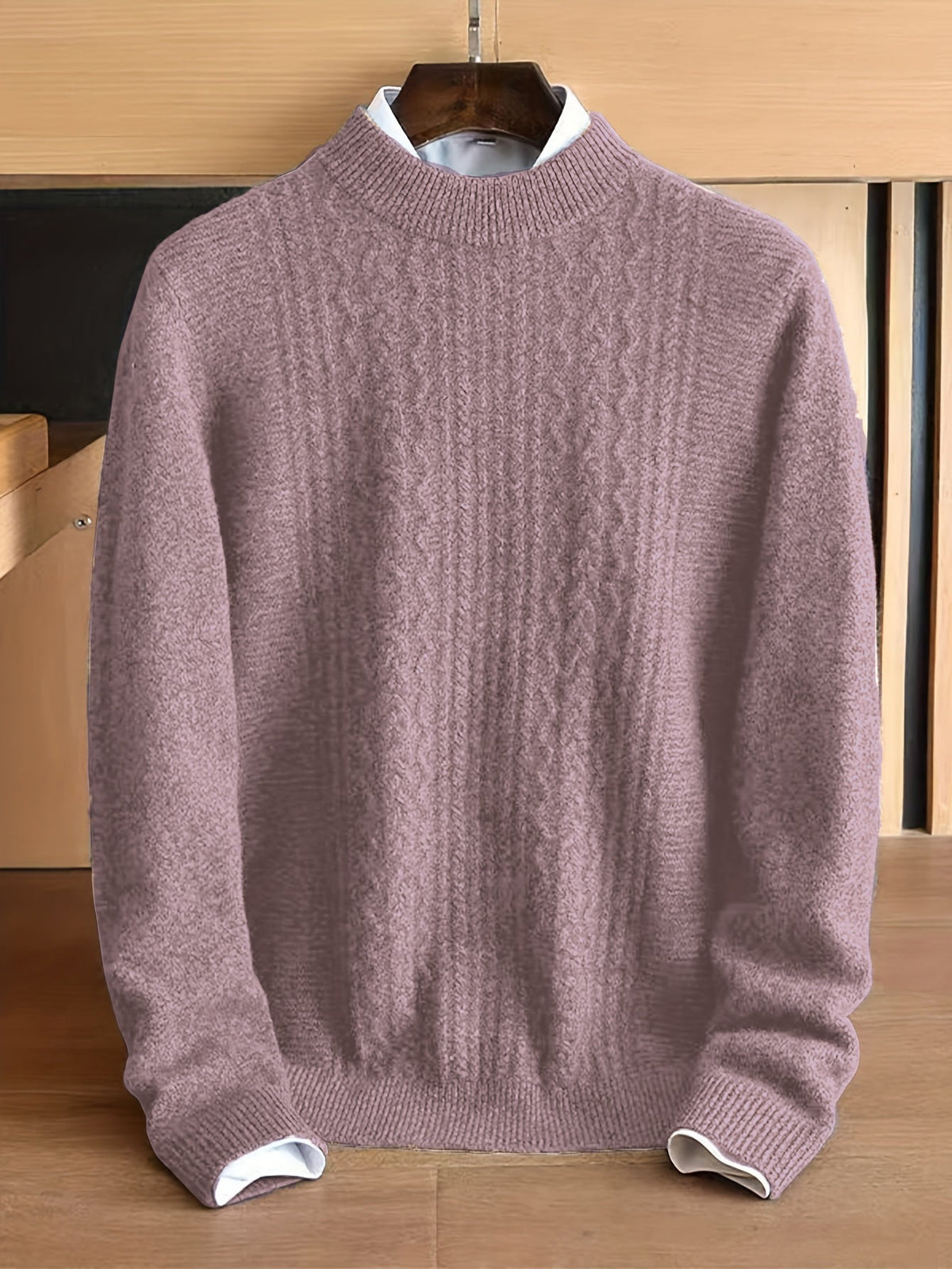 Herren Mockneck Pullover Feinstrick Zopfmuster