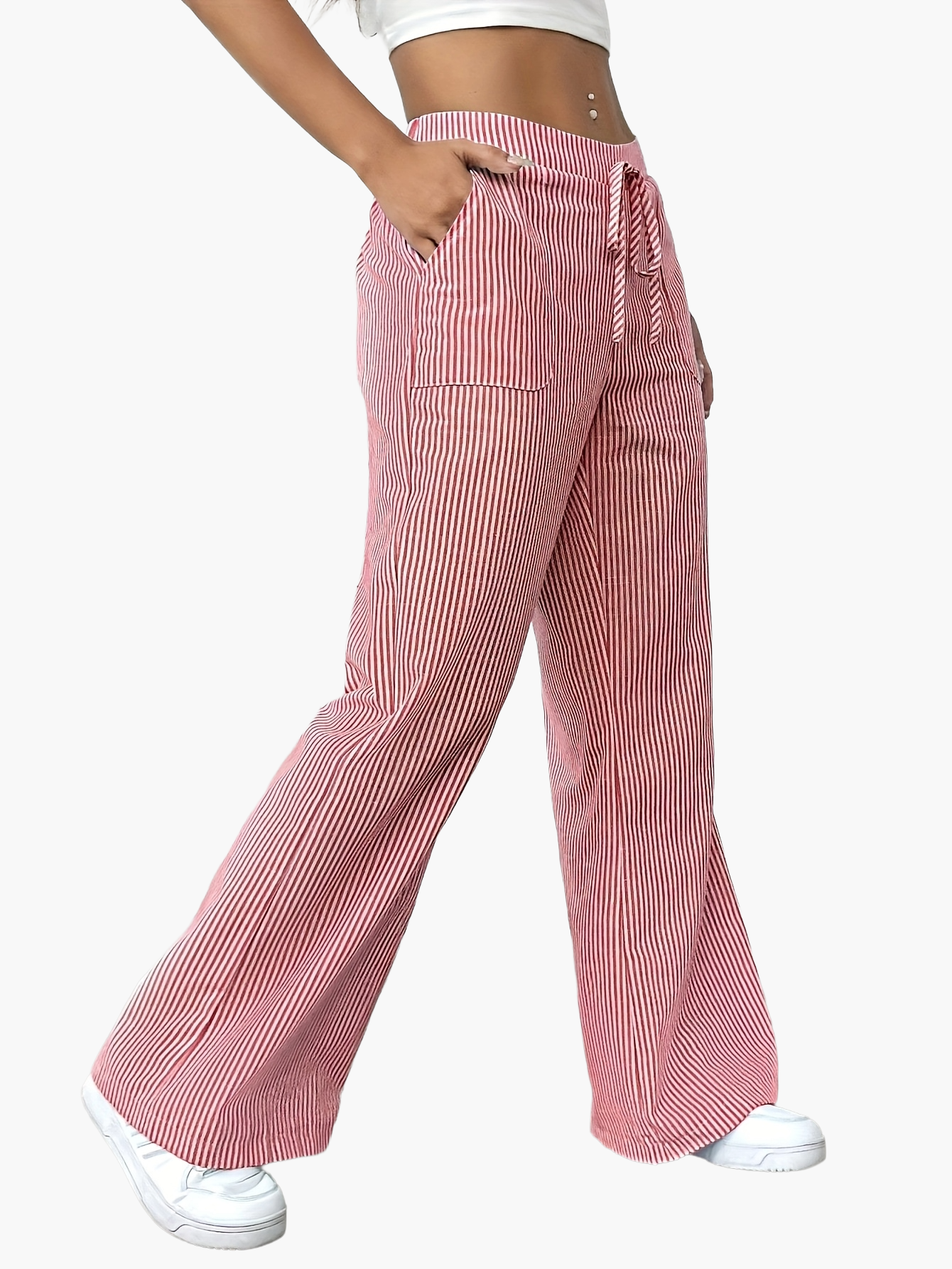 Damen Weite Freizeithose mit Streifenmuster und Kordelzug – Lässige Streetwear für Alltag und Freizeit