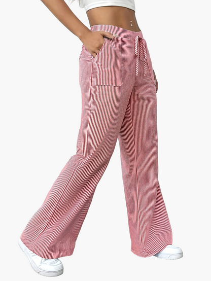 Damen Weite Freizeithose mit Streifenmuster und Kordelzug – Lässige Streetwear für Alltag und Freizeit