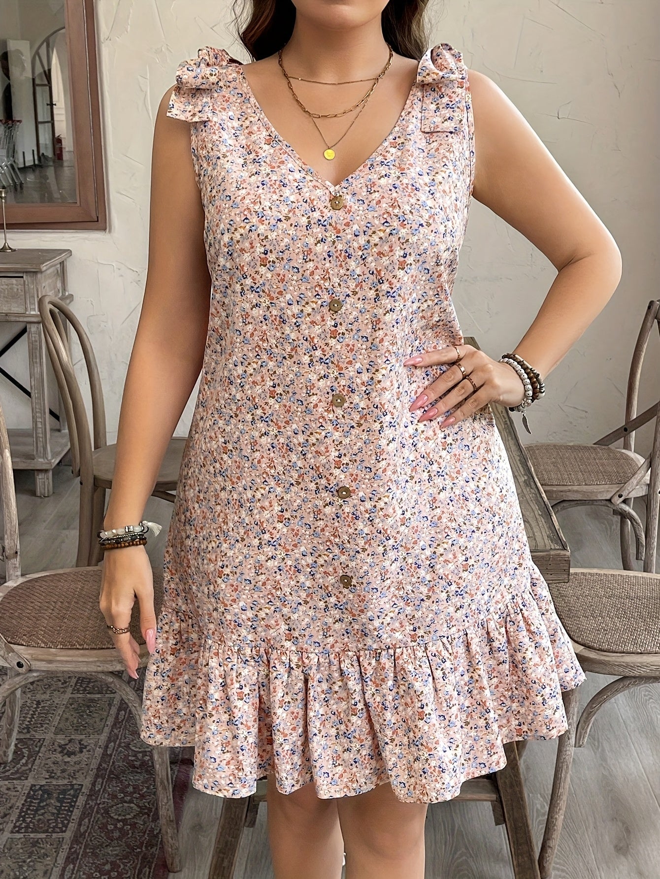 Damen Elegant Freizeitkleid mit Volant und Knopfleiste – Sommerliches, Ärmelloses Kleid für Alltag & Ausgehen