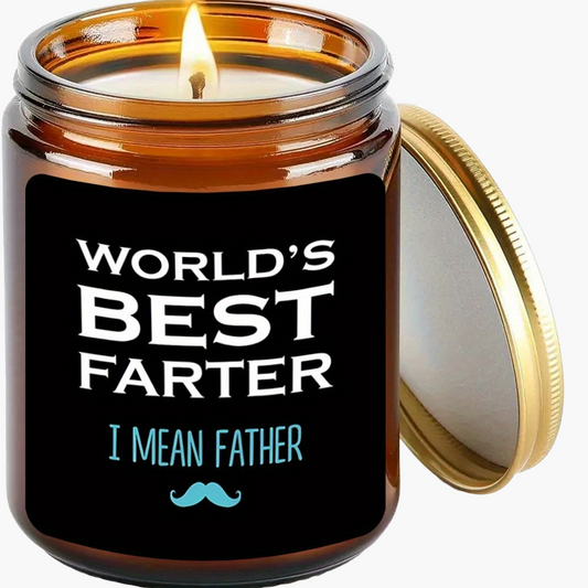 Lustige Vatertagskerze für Männer – Geschenkidee mit Spruch 'World's Best Farter, I Mean Father'