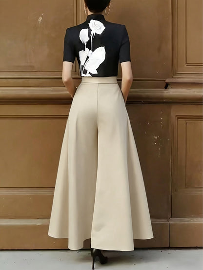 Damen Elegante Weite High Waist Palazzo Hose – Stilvolle Business & Freizeit Culotte mit Gürtel