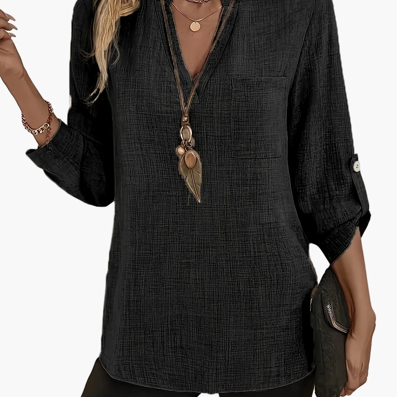 Damen Tunika Bluse mit V-Ausschnitt – Elegante Freizeitmode für Alltag und Büro