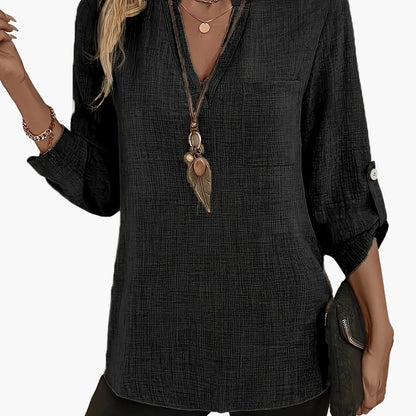 Damen Tunika Bluse mit V-Ausschnitt – Elegante Freizeitmode für Alltag und Büro