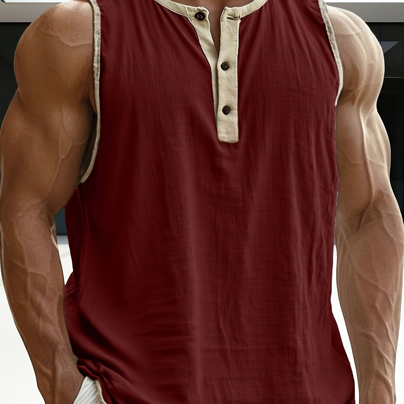 Herren ärmelloses Henley-Shirt Freizeit Top für vielseitige Outfits