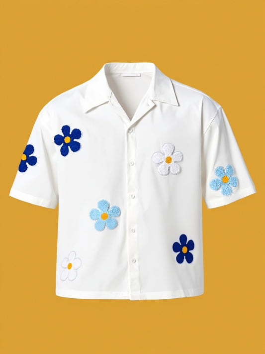 Herren Freizeithemd mit Blumenstickerei und modernem Schnitt
