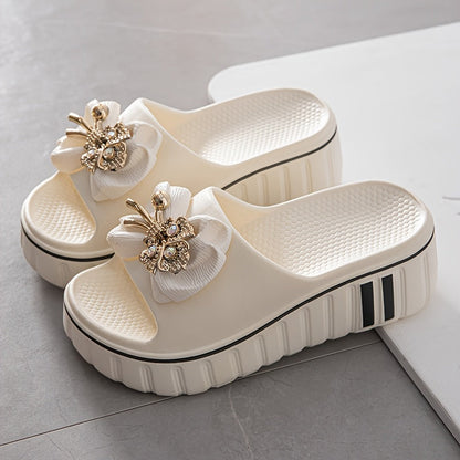 Damen Plateau-Slides mit floraler Applikation und modernem Design – Modische Freizeitsandalen