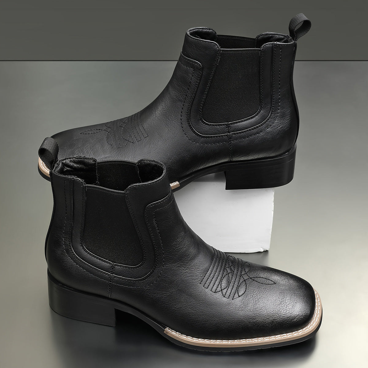 Herren Stiefeletten quadratische Zehenpartie mit Ziernähten Chelsea Boots