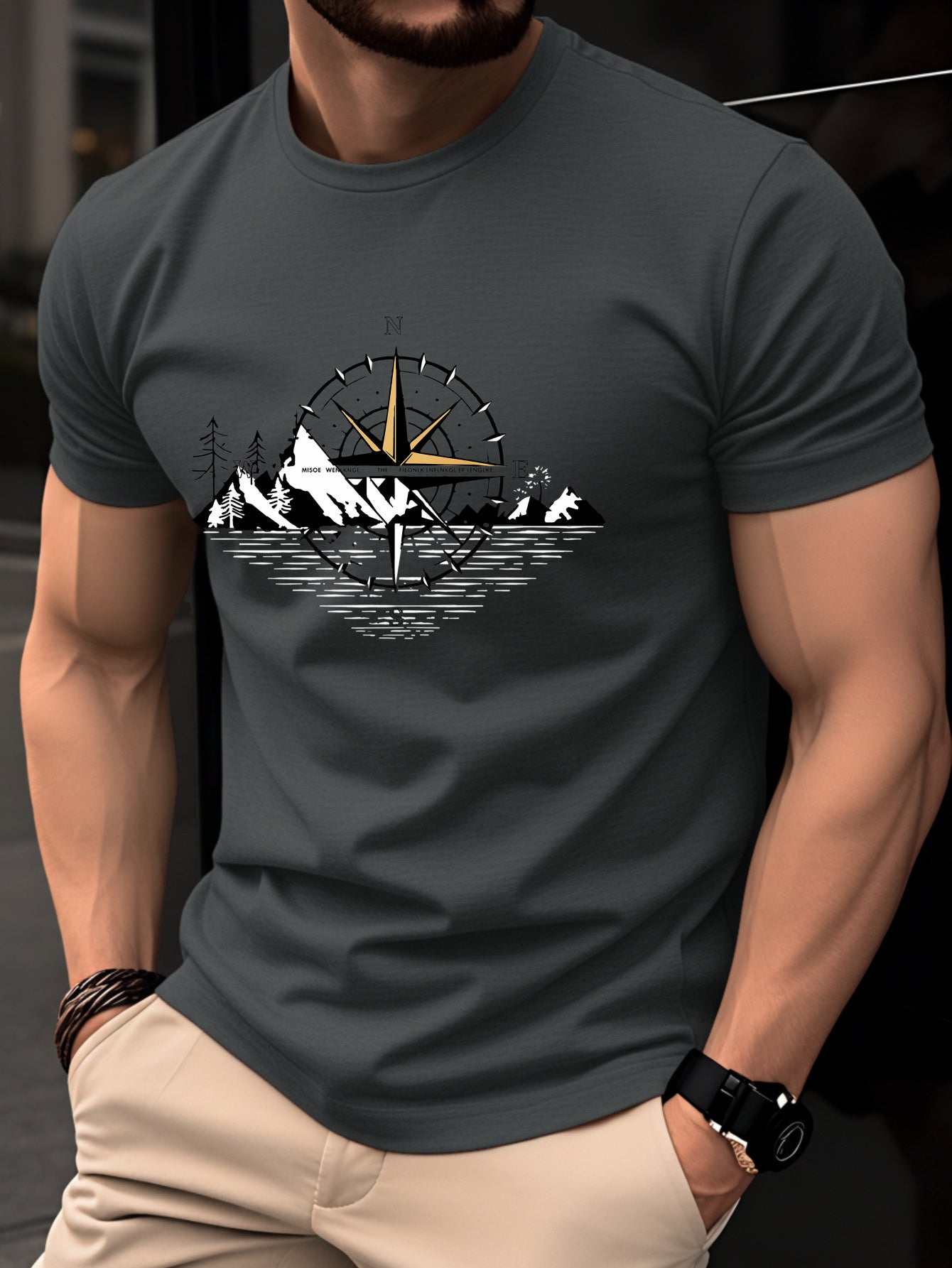 Herren T-Shirt mit Kompass und Bergmotiv – Outdoor Abenteuer, Freizeit & Reisen