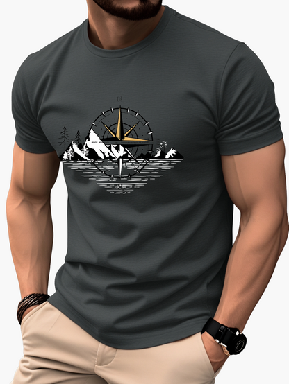 Herren T-Shirt mit Kompass und Bergmotiv – Outdoor Abenteuer, Freizeit & Reisen