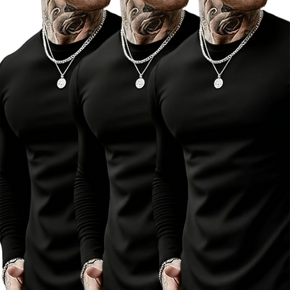 3er Pack Langarmshirt Herren Rundhals Basic Langarm T-Shirt Schwarz Weiß Grau