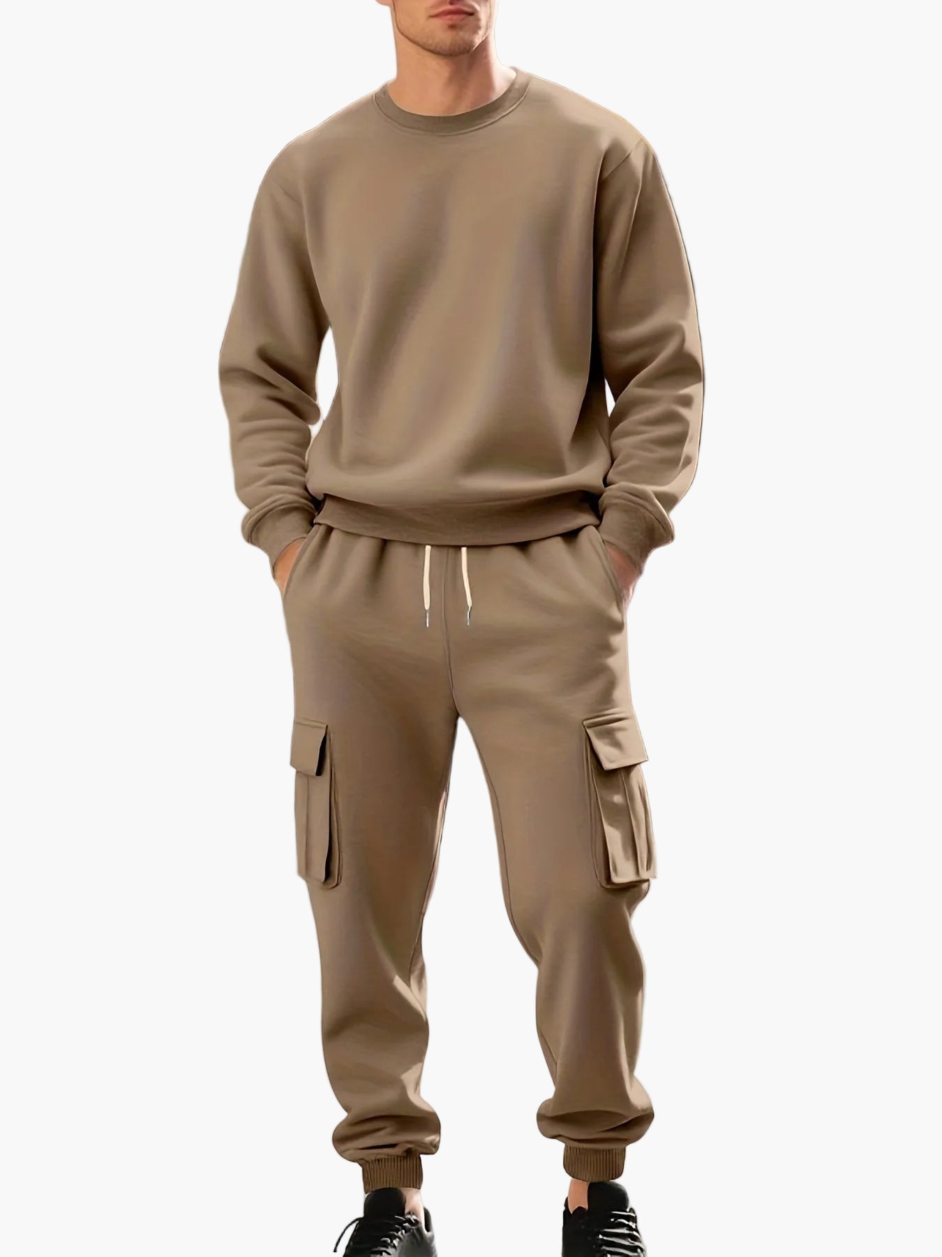 Herren Sweatshirt und Cargo Jogger Set – Bequemes Freizeit-Outfit mit Taschen, Perfekt für Sport und Alltag