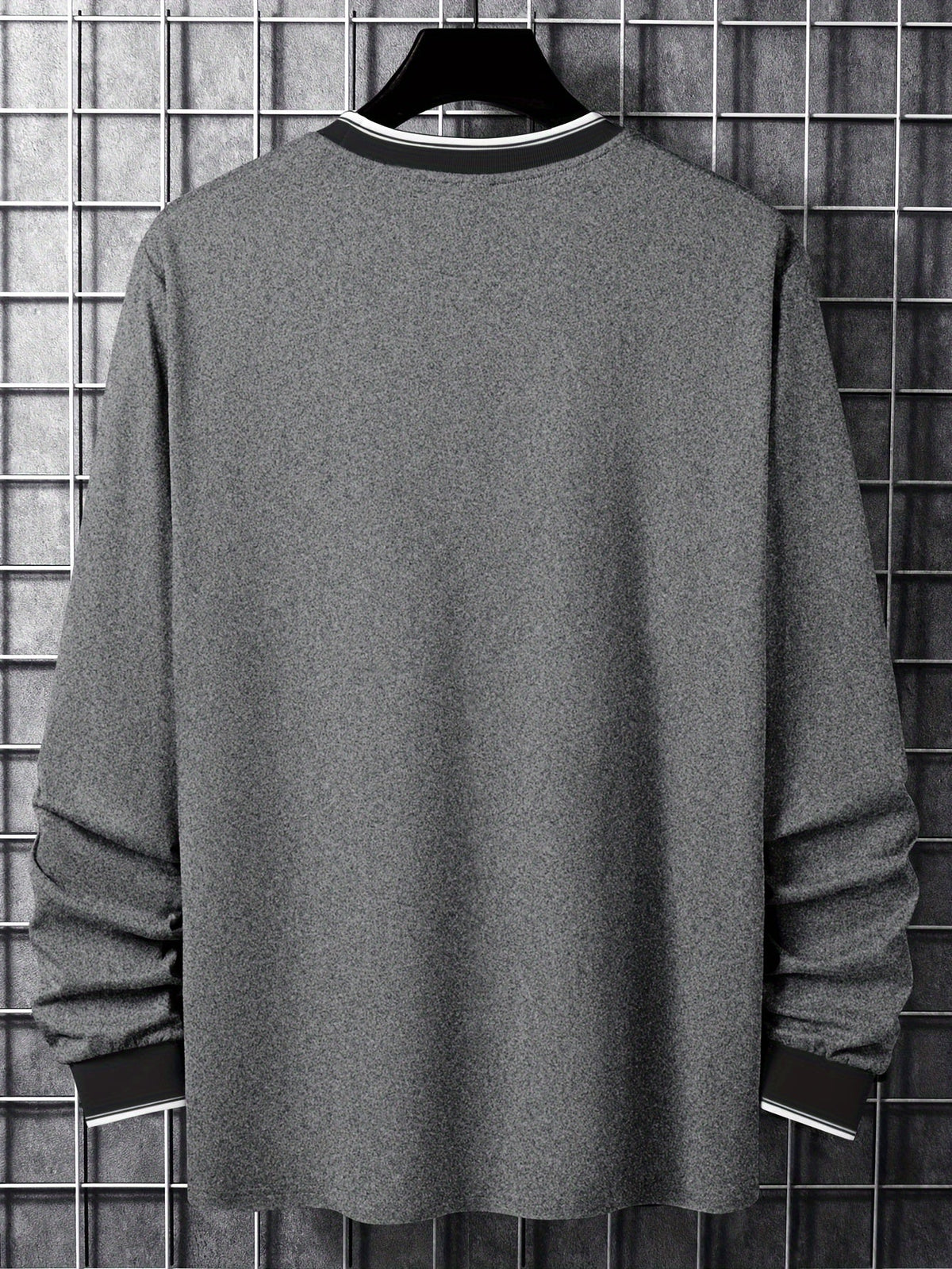Herren Langarmshirt mit Rundhalsausschnitt und Chicago-Print, Ringelbündchen