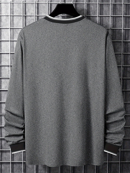 Herren Langarmshirt mit Rundhalsausschnitt und Chicago-Print, Ringelbündchen