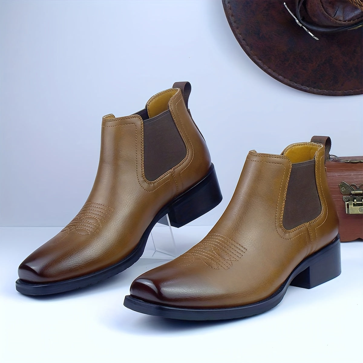 Herren Western Chelsea Stiefel Stiefeletten mit Blockabsatz