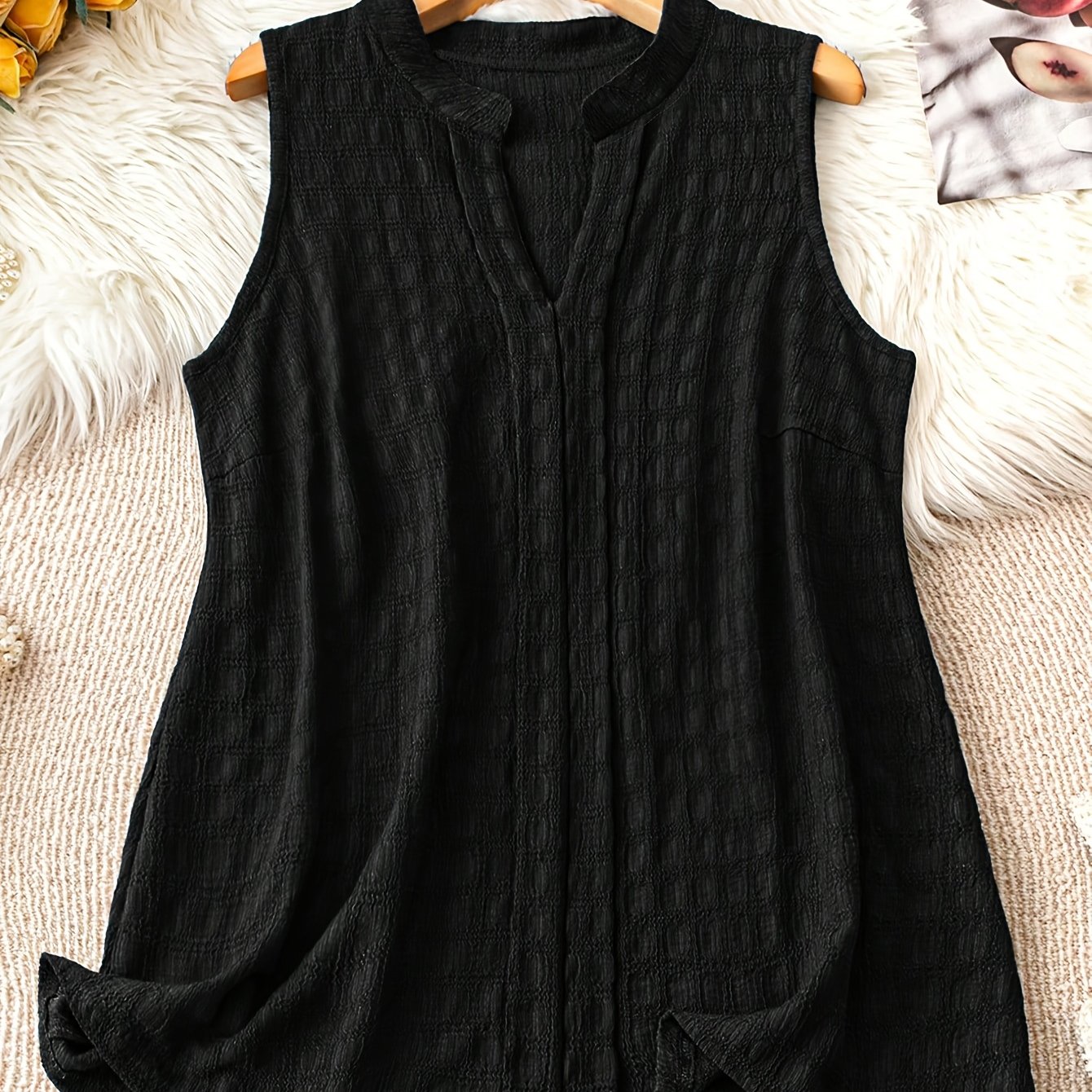 Damen Elegantes Ärmelloses Tunika-Top mit V-Ausschnitt – Perfekt für Alltag und Freizeit