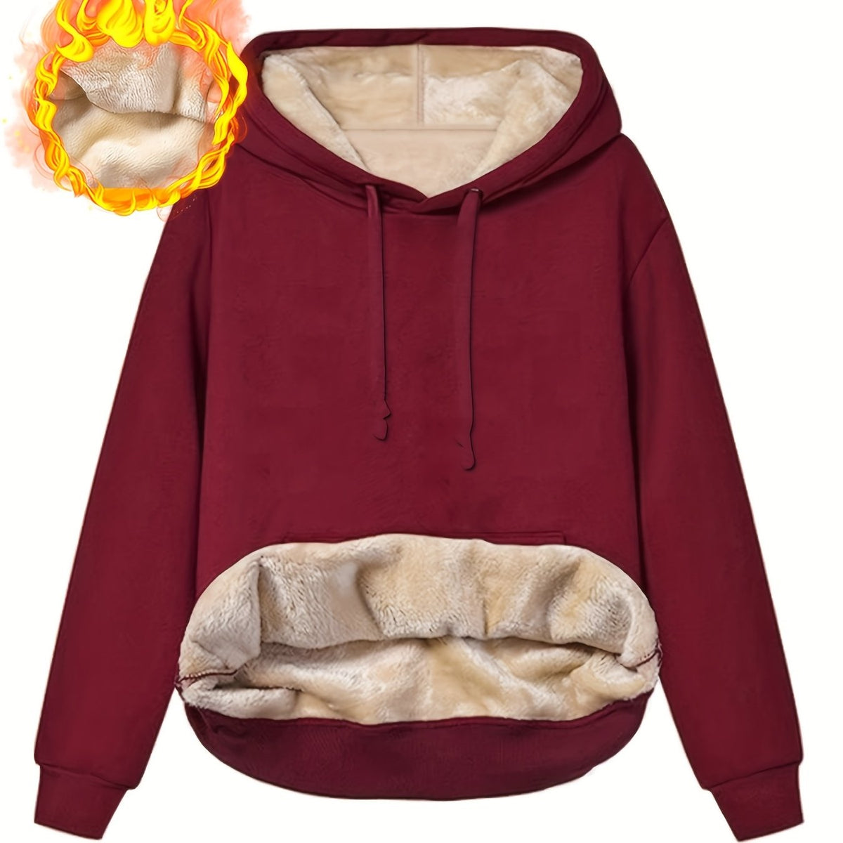 Gefütterter Hoodie mit Kapuze und Bauchtasche für Damen, Wärmeisolierend