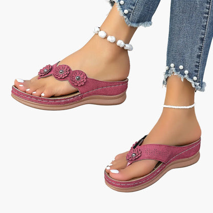Damen Casual Zehentrenner Sandalen mit Blumenapplikation – Bequeme Sommerschuhe für Freizeit und Alltag