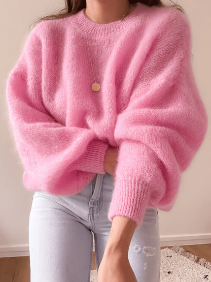 Damen Oversize Pullover Rundhals Weich Strick Langarm