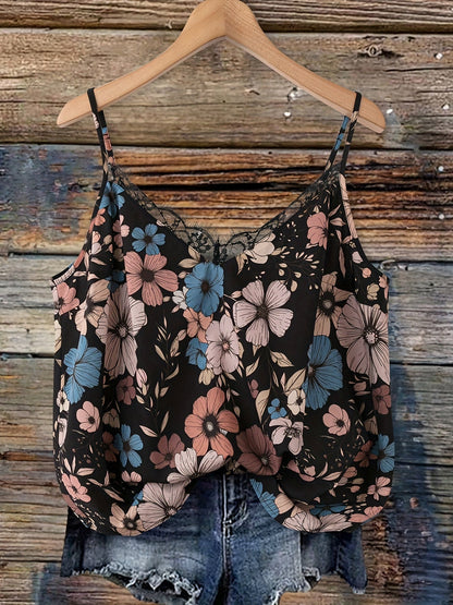 Damen Blusentop mit Blumenmuster und Spitzenbesatz – Lässiger Sommer-Style