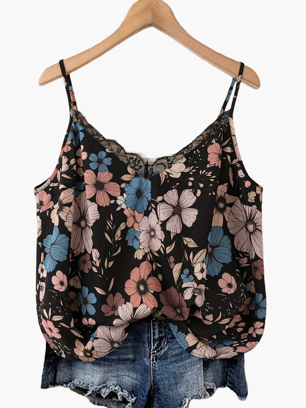 Damen Blusentop mit Blumenmuster und Spitzenbesatz – Lässiger Sommer-Style