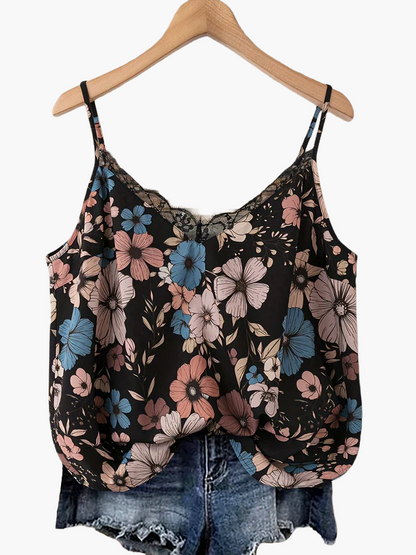 Damen Blusentop mit Blumenmuster und Spitzenbesatz – Lässiger Sommer-Style