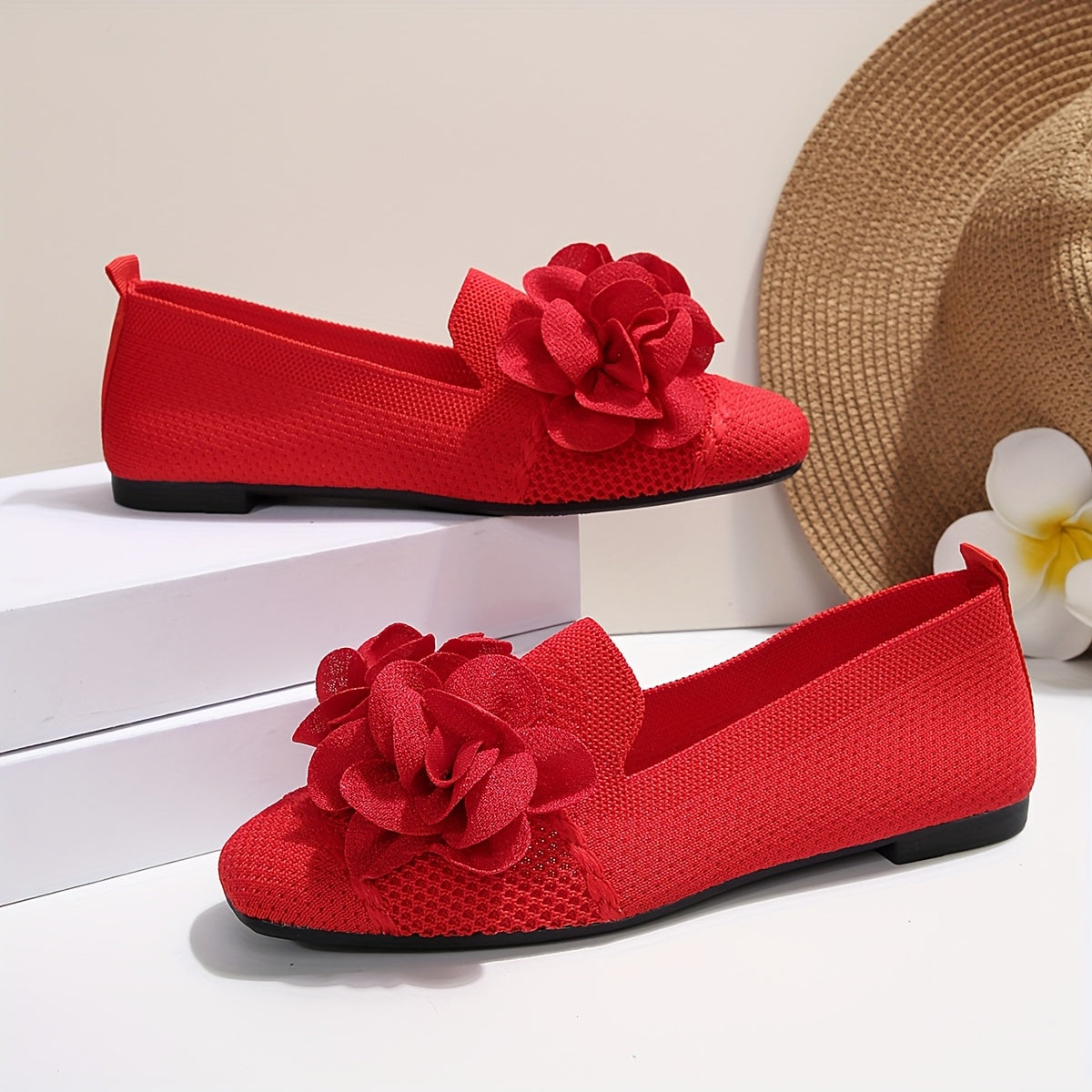 Damen Slip-On Ballerinas mit floraler Applikation – Stilvolle Freizeitschuhe für den Alltag