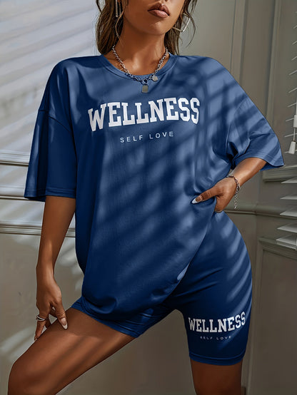 Damen Wellness Lounge Set Oversize T-Shirt & Radlerhose – Bequeme Freizeitmode mit Schriftzug