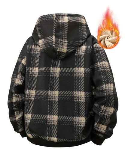 Karierte Herren Kapuzenjacke gefüttert mit Fleece