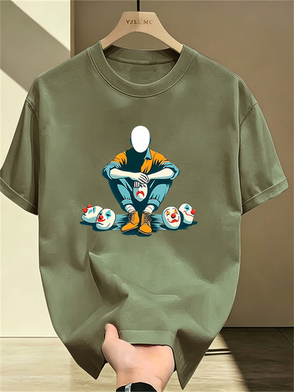 Herren Grafik T-Shirt mit maskiertem Charakter und Clownsmotiven – Modernes Statement Shirt für Individualisten