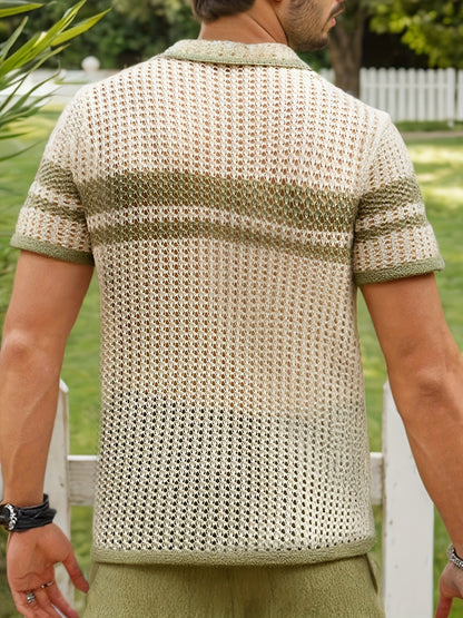 Herren Offene Strick-Poloshirt im Retro-Stil – Lässige Eleganz für Freizeit und Urlaub