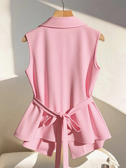 Damen Business Weste Elegant Modern mit Taillengürtel – Stilvolle ärmellose Blazerweste für Büro & Anlassmode