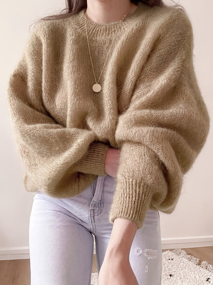 Damen Oversize Pullover Rundhals Weich Strick Langarm