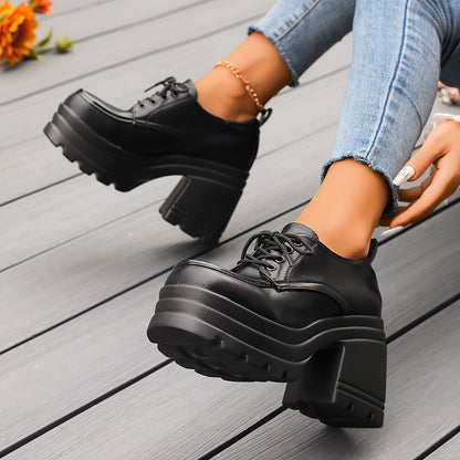 Damen Plateauschuhe Retro Oxford Stil – Modische Chunky Schnürschuhe für Alltag und Ausgehen