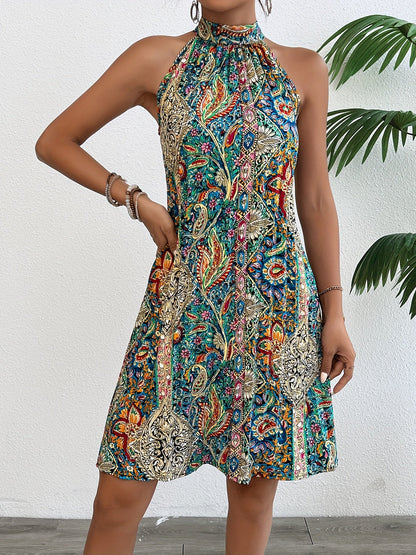 Damen Sommerkleid Elegant Boho Tunika Halter Neck für Alltag & Urlaub