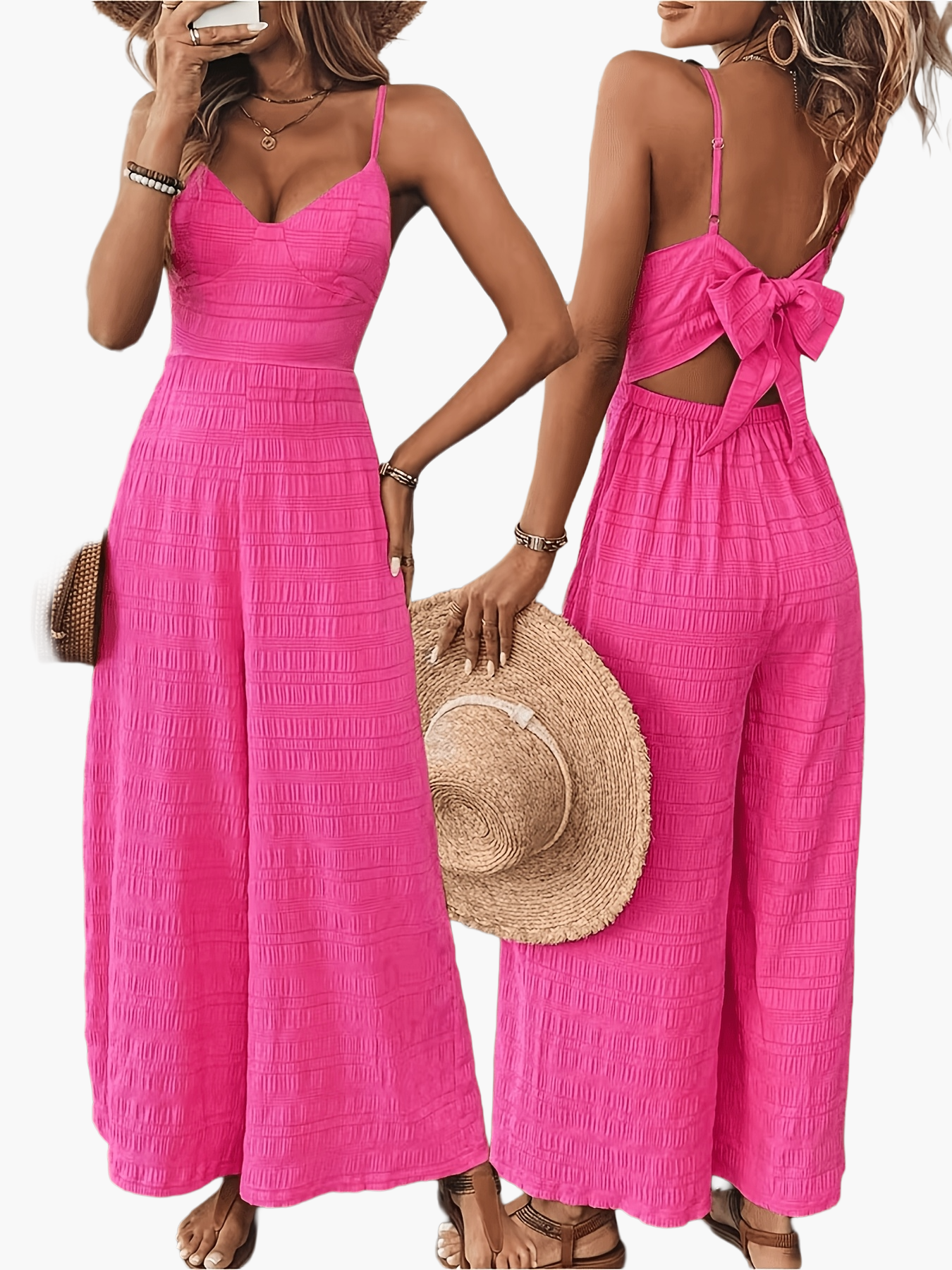 Damen Jumpsuit Elegant Sommer - Weit Bein Lässig für Alltag & Urlaub