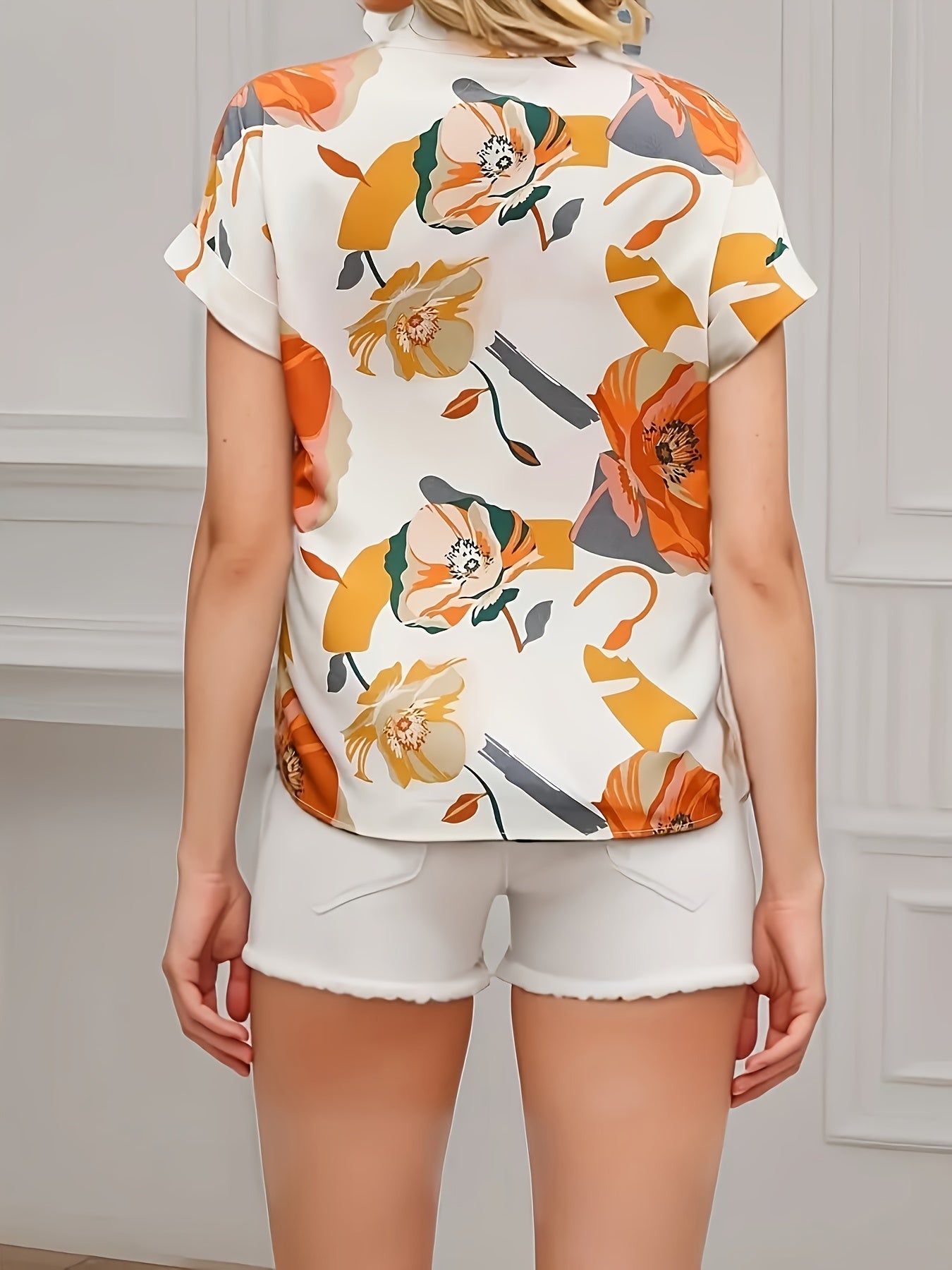 Damen Kurzarm Bluse Modisch mit Blumenmuster – Elegante Freizeitmode