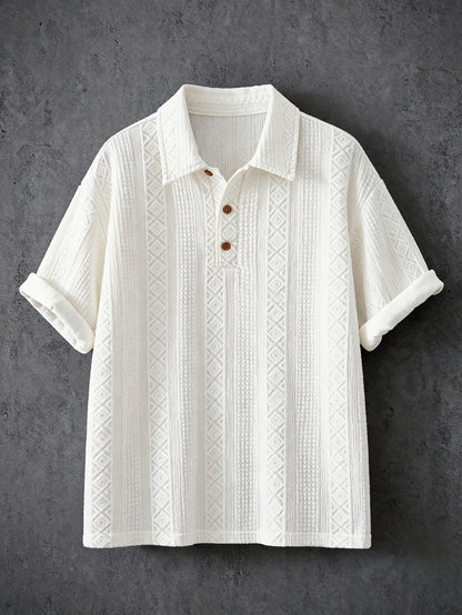 Herren Poloshirt mit geometrischer Stickerei und Struktur – Stilvolles Freizeitshirt für Alltag und besondere Anlässe
