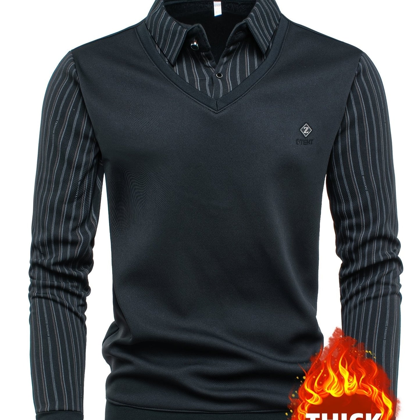 Herren Langarmshirt mit V-Ausschnitt Optik & gestreiften Ärmeln