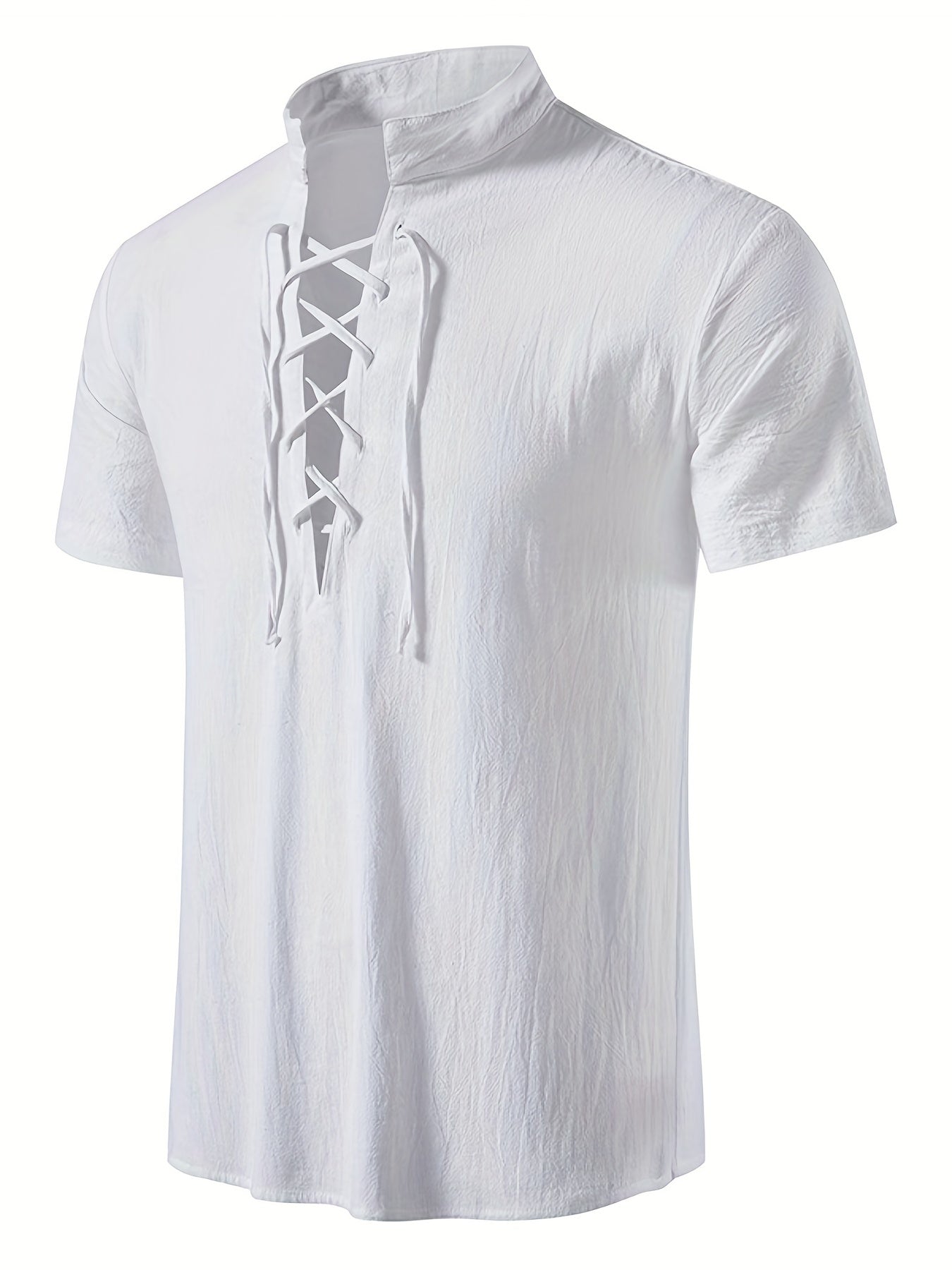 Herren Tunika Shirt Kurzarm mit Schnürung – Lässige Sommermode im Vintage-Stil